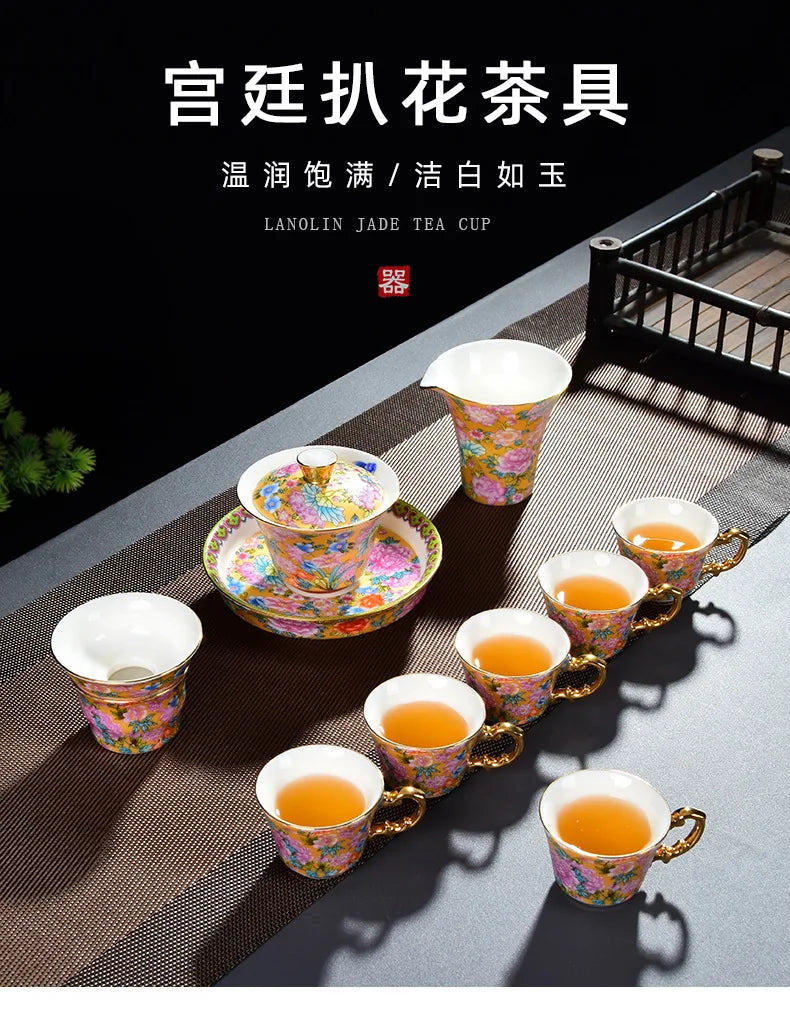 Color Enamel Tea Tureen Bowl Handmade Ceramic Teacup Elegant Chinese Gaiwan Porcelain Tea Set Kung Fu Luxury Teaware Cups