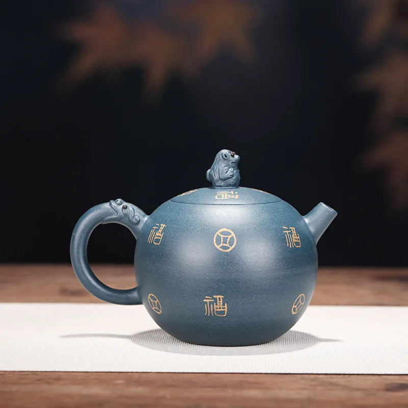Handmade Zisha Teapot, Raw Ore, Clear Mud Drawing Gold, Auspicious Beast, Yixing Handmade Pot, Kung-Fu Teaware, Purple Clay Dri