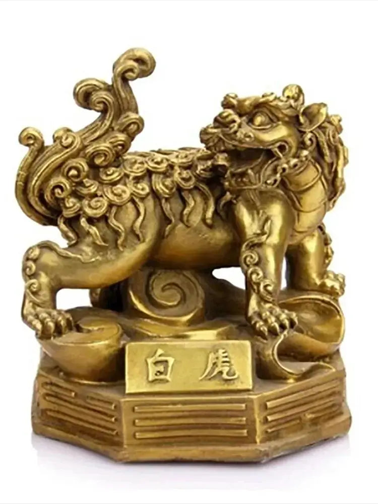 Copper statue Chinese Brass Carving White Tiger Fengshui Wealth Decoration Exorcise Evil Spirits Animal Statue
