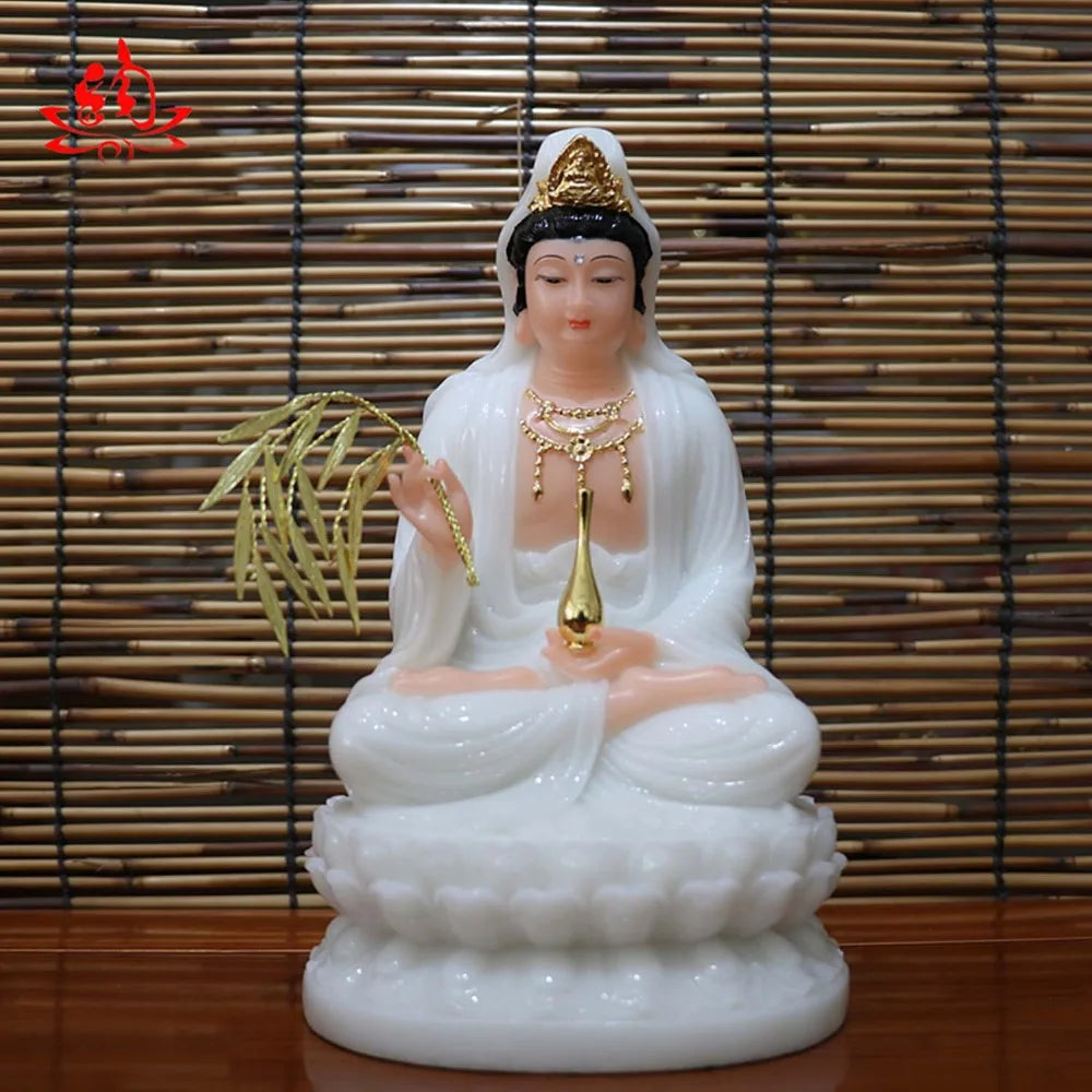 good - high-grade Home Hall efficacious Talisman Mascot Goddess Guanyin Buddha Avalokitesvara white jade Sculpture statue 22CM