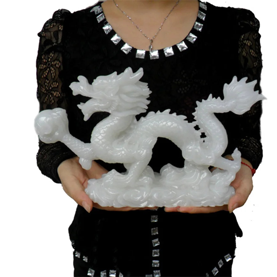 LARGE Southeast Asia HOME Company SHOP RESIN JADE Sculpture ART bring wealth GOOD LUCK Auspicious Royal Dragon FENG SHUI statue