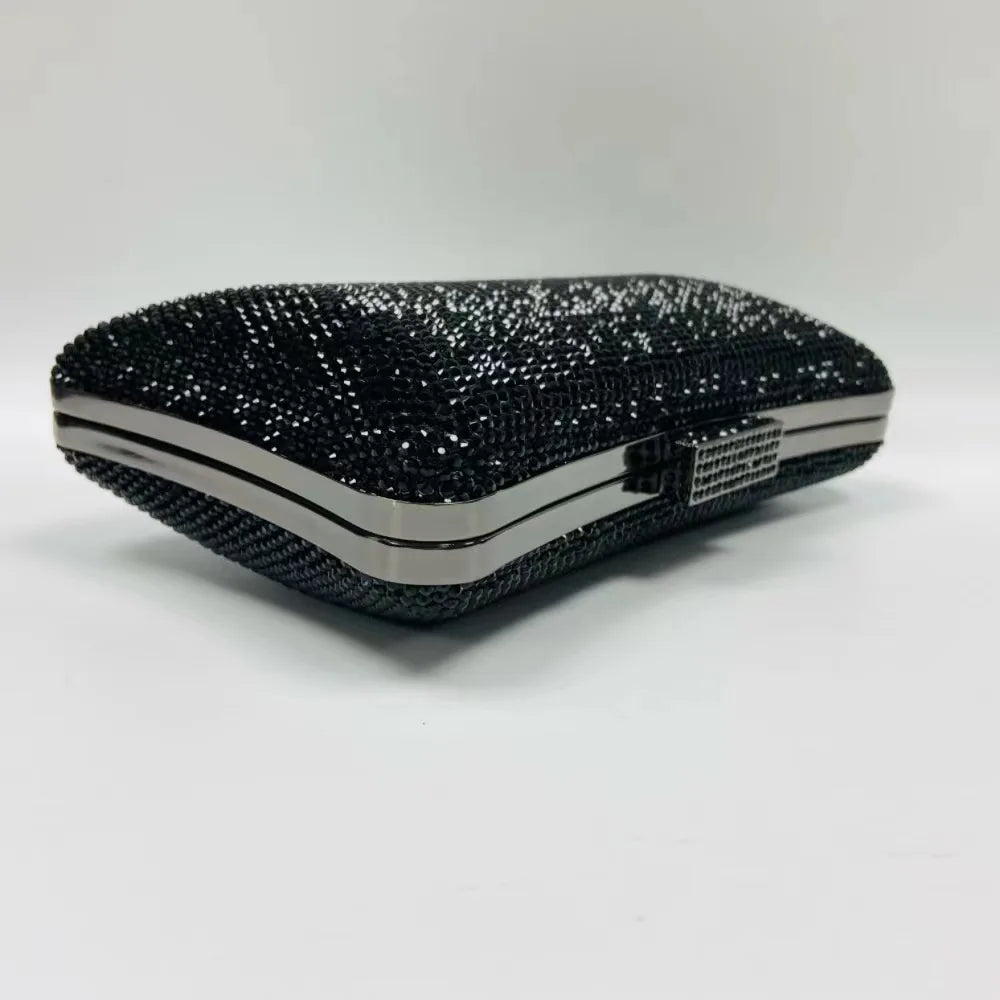 Women High Quality Black Gold Diamond Crystal Handbag Luxury Party Banquet Gala Purse Wedding Bridal Toted Fashion Evening Bag