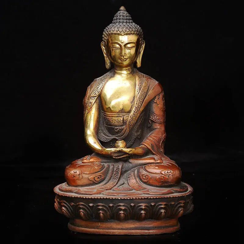 Old Hand carved brass gilt Medicine Buddha sakyamuni Shakyamuni statue