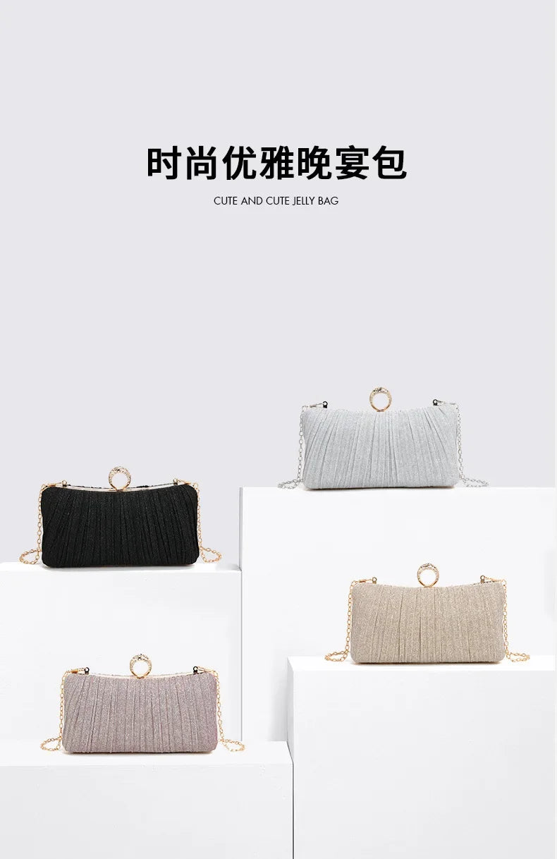 Pleated Evening Bag, Elegant and Luxurious Banquet Clutch, Shoulder Crossbody Bag for Girls, Enhances Temperament