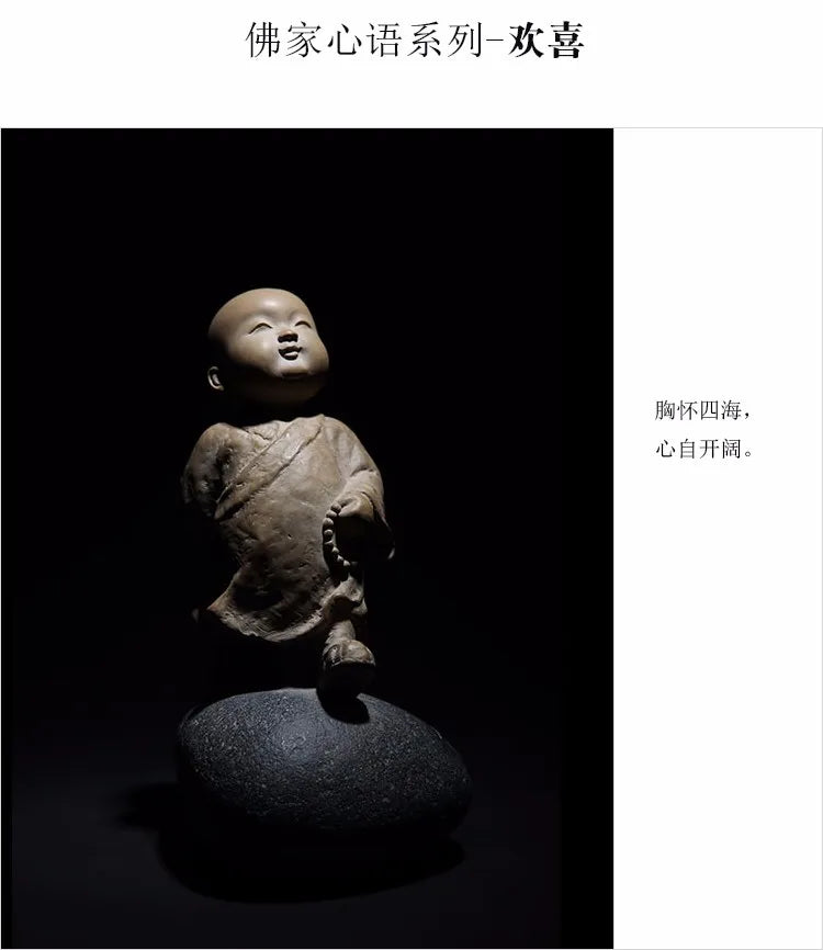Guanfu Museum Happy Samanera Iron Pill Stone Plastic Decoration Crafts Study Living Room Antique Shelf Festival Gift Packing Cur