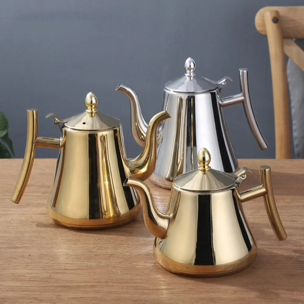 1L/2L Stainless Steel Thicker Water Kettle TeaPot With Filter Metal Gas Stove Induction Cooker Water Kettle Gold Silver
