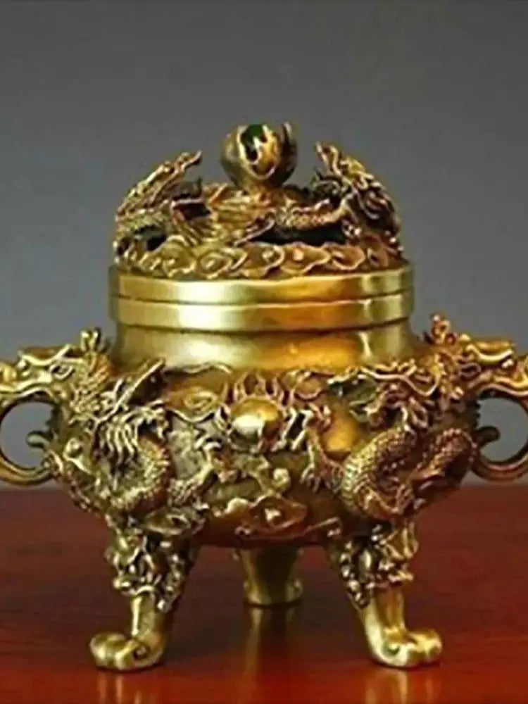 Exquisite Collectible Chinese Brass Dragons Incense Burner