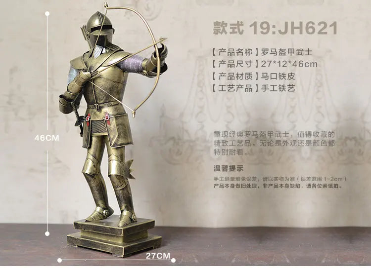 GIFT TOP COOL fashion office home shop bar decorative art Retro Iron medieval Roman armor Warrior art statue-JS621 45CM
