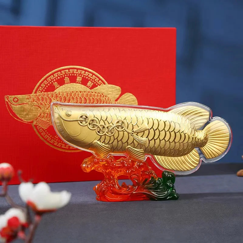 2023 High grade Geomantic omen Decorative Home Company business bring wealth money GOOD LUCK gold Dragon Arowana fish Statue