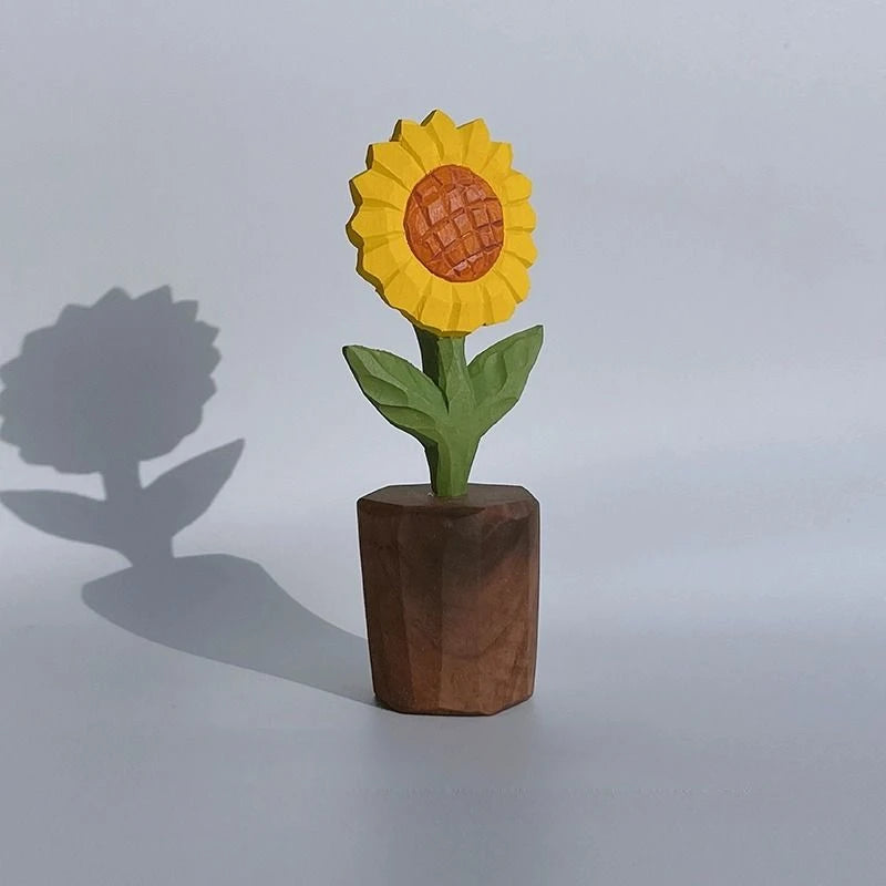 Sunflower small wood carving healing series ornaments, car mounted tabletop decoration, gift giving, tabletop decoration items