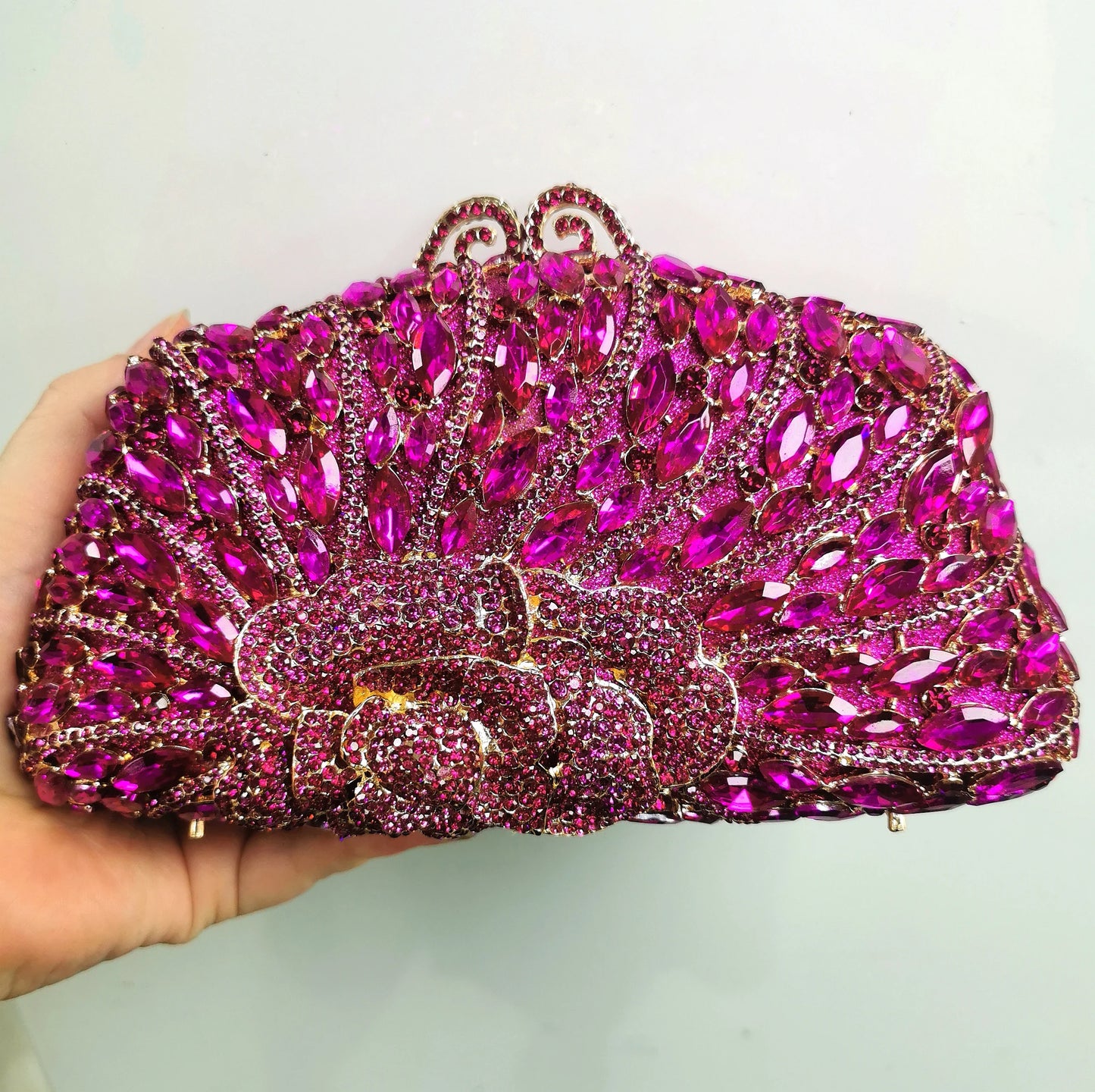 Woman Champagne Purple Silver Diamond Hollow Out Flower Purse Bridal Dinner Floral Gift Handbag Crystal Wedding Party Clutch Bag