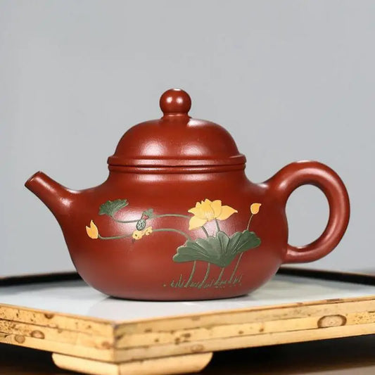 Zisha Teapot Yixing Handmade Pot, Kung-Fu Teaware, Purple Clay Drinkware for Puer Chinese Tea Lotus Fun Rongtian, Fun