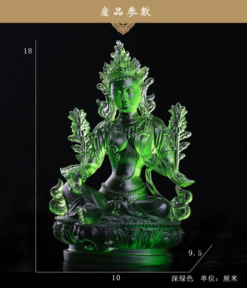 Coloured glaze Green Tara Buddha Statue Guanyin Tantra Buddhist Temple Home Worship Ornament Crafts