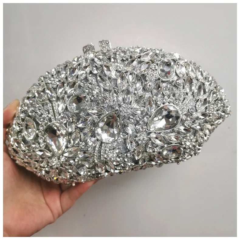Woman Black Silver Multicolored Diamond Party Handbag Elegant Hollow Crystal Evening Purse Wedding Bridal Rhinestone Clutch Bag
