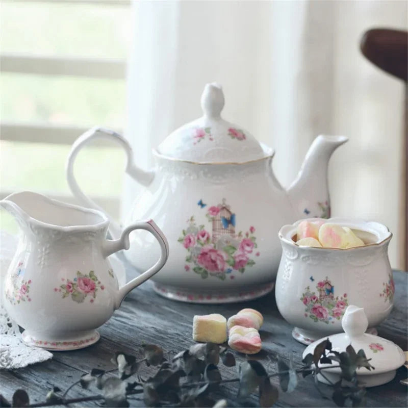 3pcs European Coffee Sugar Pot Milk Set British Teapot High-grade Painted Gold Ceramics Western Black Afternoon Tea Cup