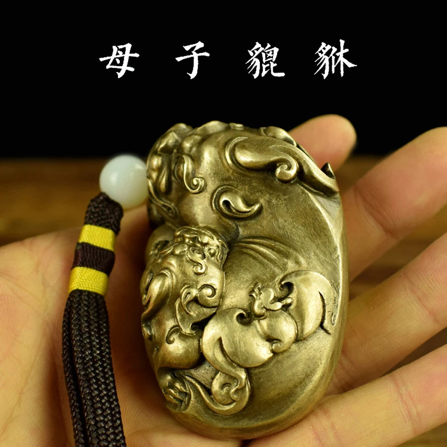 Regulating spirit GOOD LUCK mascot Success BRASS dragon PI XIU hand pieces Talisman bless safe bring Fortune money Good luck