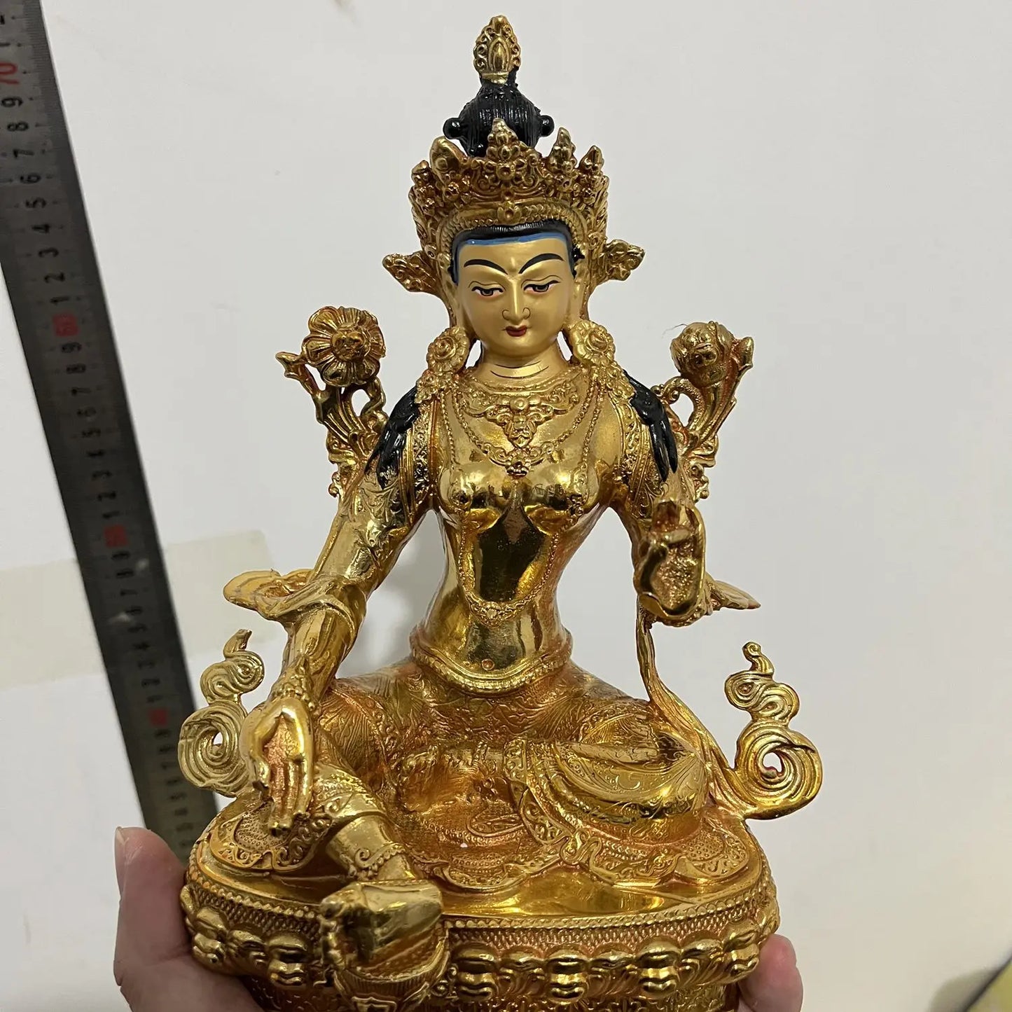 Wholesale Buddhism supply Green Tara guanyin goddess HOME Temple Worship Family protection gilding COPPER Buddha statue