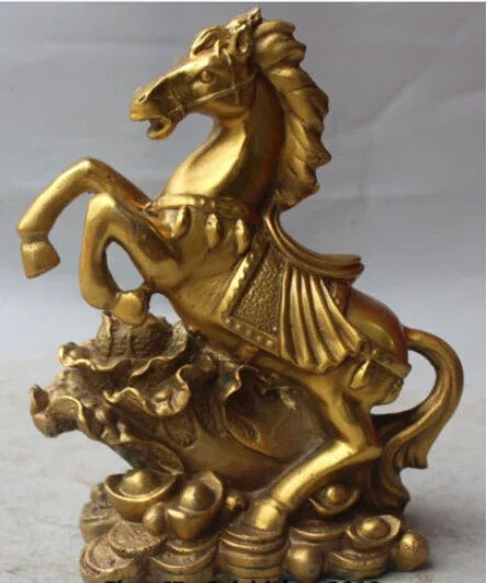 8 "Perunggu Cina FengShui Kekayaan Zodiak Hewan Keberhasilan Kuda YuanBao Patung