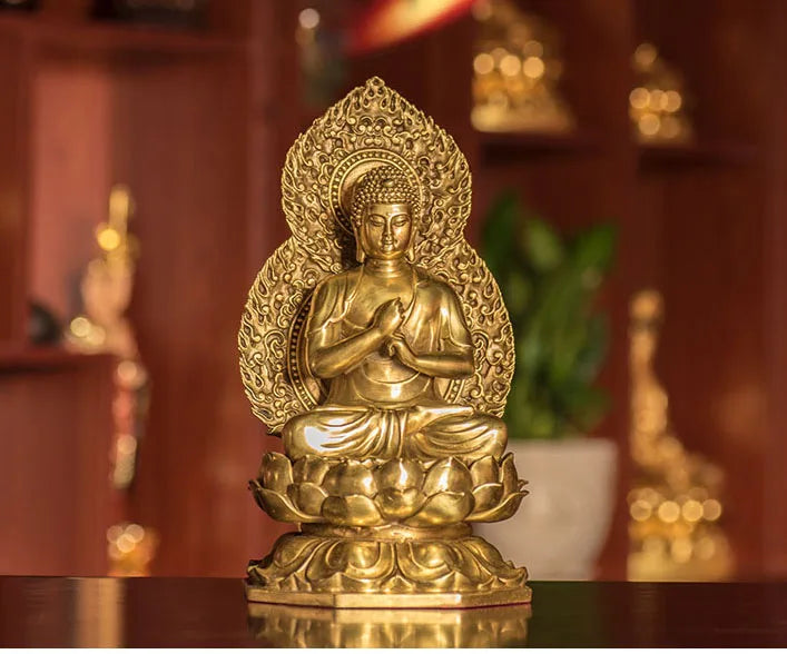 TOP GOOD -HOME lobby Temple Company Patron saint Buddhism Good luck Auspicious RU LAI Buddha brass statue 27CM