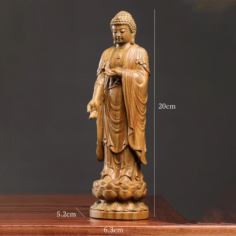 Green sandalwood wood statue tathagata handhandle figure crafts living room home decoration