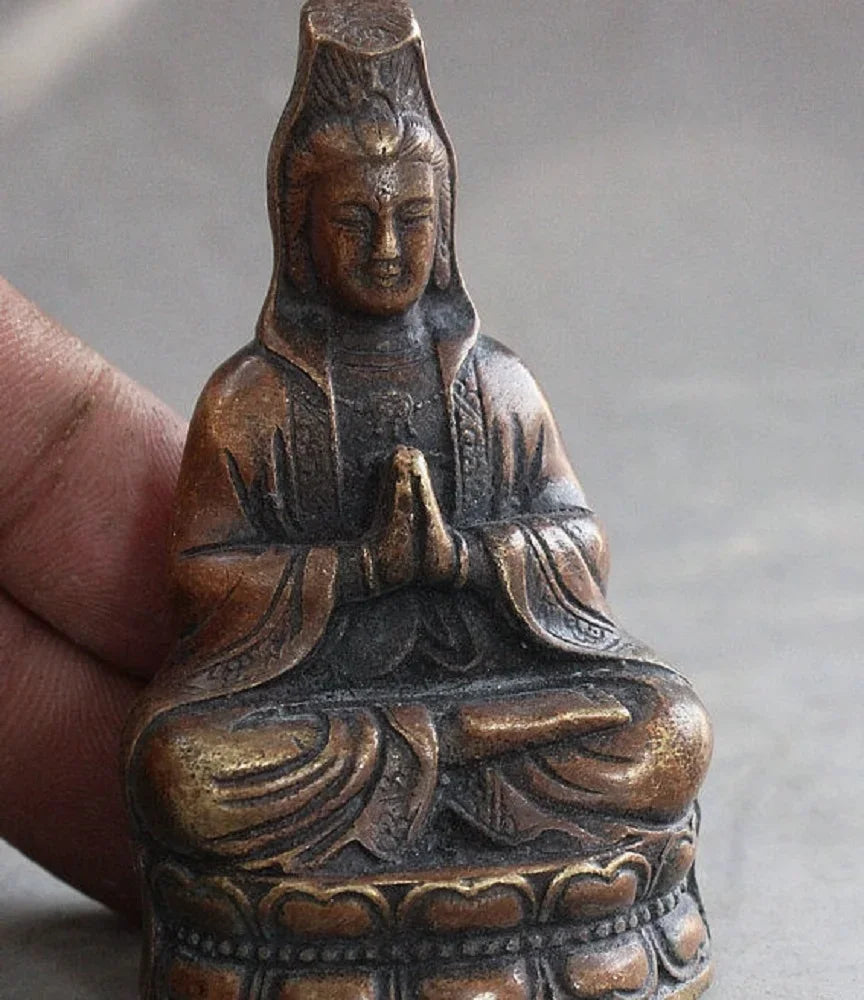 7 CM Chinese Bronze Kwan-yin Guan Yin Boddhisattva Goddess Buddha Statue