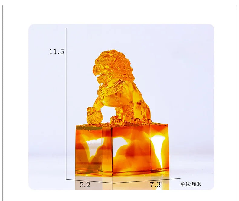 Coloured glaze lion seal ornament study home decoration crafts gift creative Can be engraved