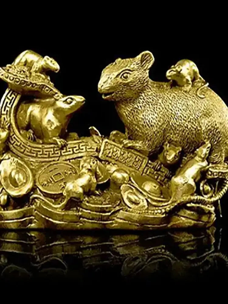 Pure copper Ruyi nine mouse ornaments Money, mouse, twelve zodiac signs, mouse, money, home, living room accessories