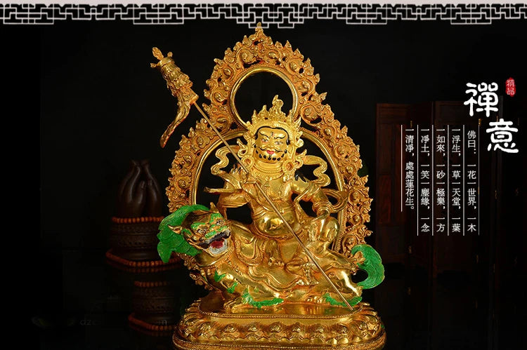 35cm large # GOOD -Buddhism efficacious Money Drawing Martial god of wealth Nepal Gold-plated Vaisravana Vessavana statue