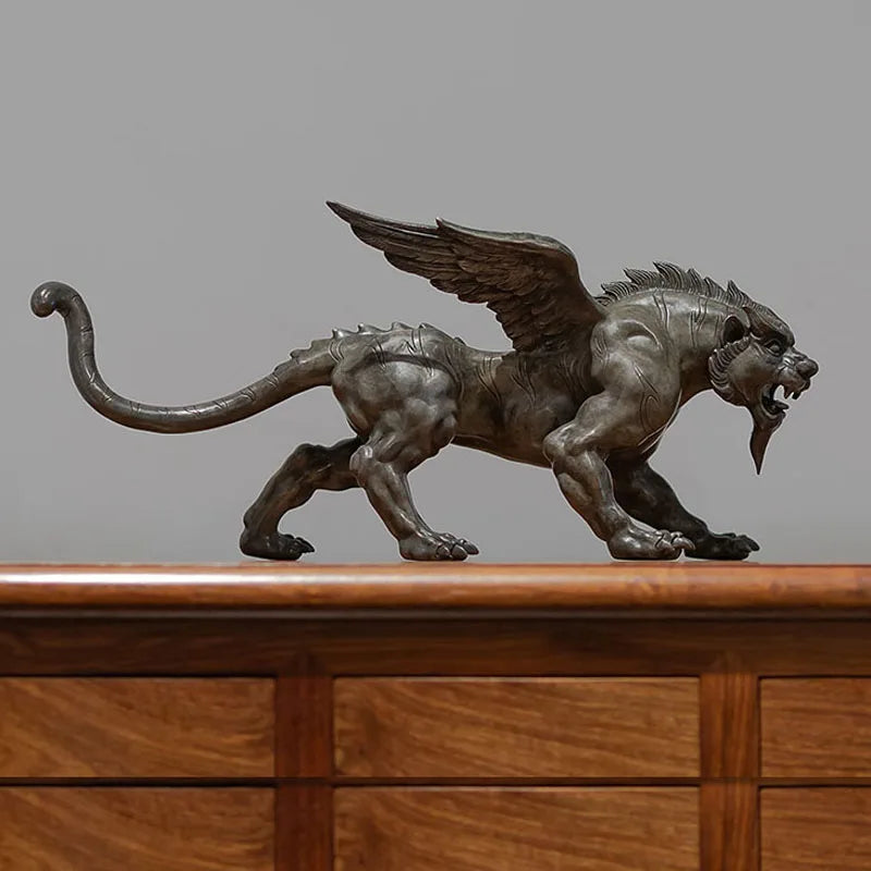 RU HU TIAN YI NEW TOP COOL GOOD LUCK Supernatural Mythical Animal Dragon Lion tiger Bronze carving statue HOME company