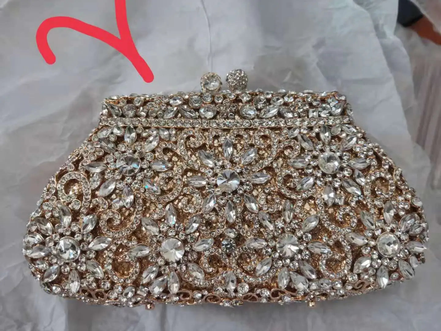 Woman Gold Multicolored Diamond Clutch Evening Purse Wedding Bridal Rhinestone Cocktail Flower Bag Party Floral Crystal Handbag