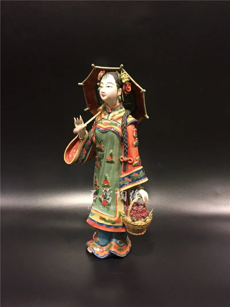Porcelain living room TV cabinet wine cabinet ornaments ladies see rainbow High-end luxury girl Beauty figure Sculpture statue