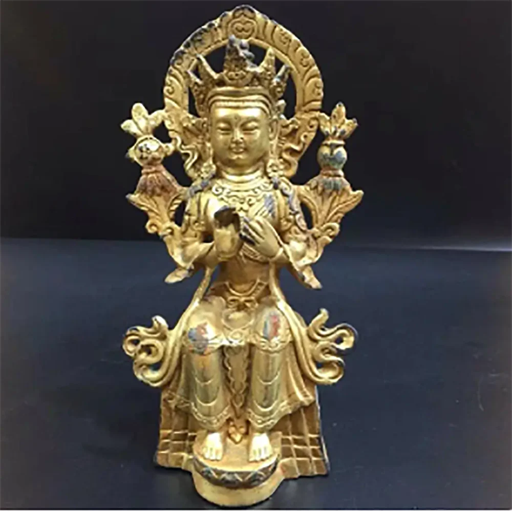 China Antique Tibetan Buddhist Brass Gold Plated Sitting Buddha statue