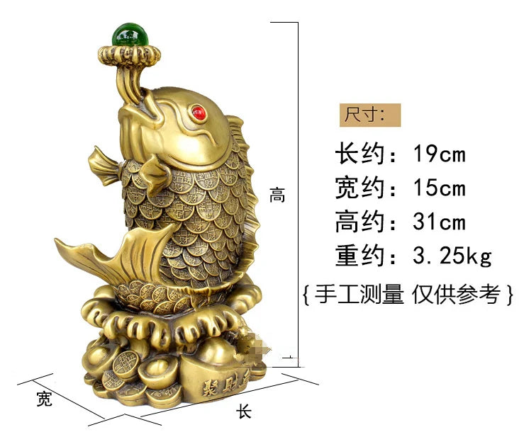 31CM large - Company SHOP Store home efficacious Mascot -thriving business Money drawing GOLD fish FENG SHUI BRASS statue