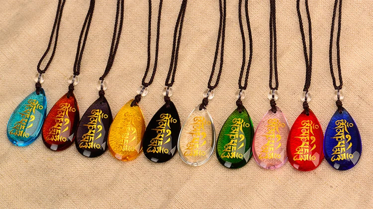 9PCS Wholesale Buddhist supplies Tibetan Buddhism efficacious bless Six Character Great Bright Mantra crystal talisman Pendant
