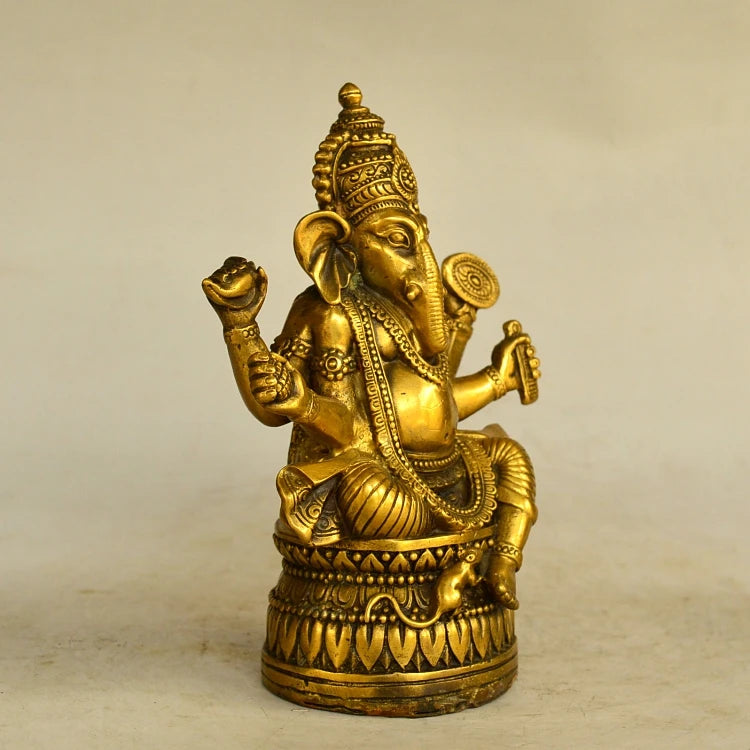 17CM Large # Asia India Thailand Greco-Buddhist HOME CAR Talisman Protection Retro bronze Ganesha God of wealth Buddha statue