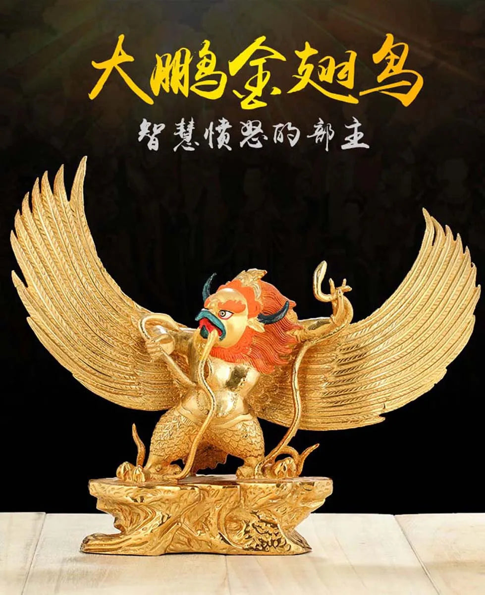 Wholesale home decor worship Buddha efficacious Protection Tibet Nepal Suparna Garuda Dharma Gold-plated brass Buddha statue