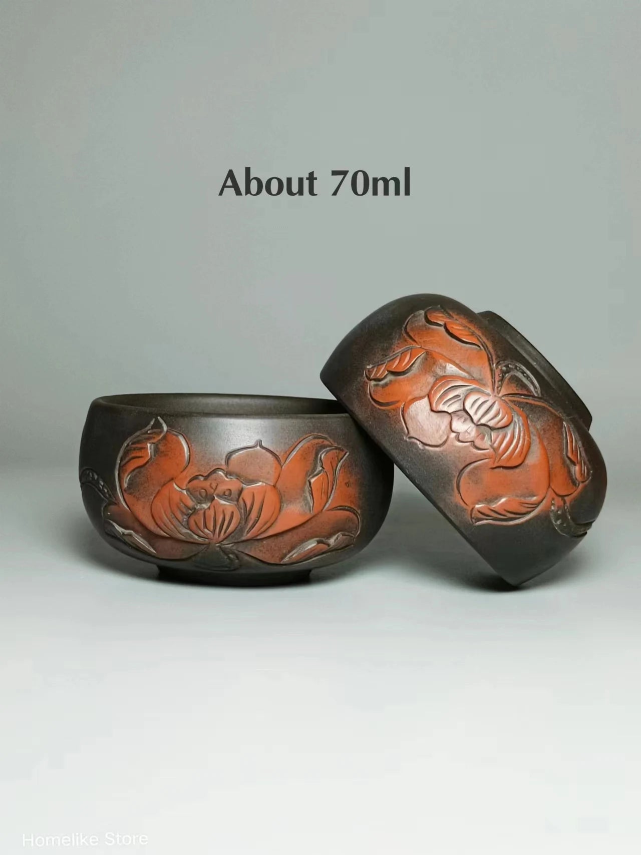 2PCS Homelike Chinese Jianshui Purple Clay Handmade Carving Cup Tea Ceremony Ceramic Tea TeaCups Kung Fu Tea Set Drinkware