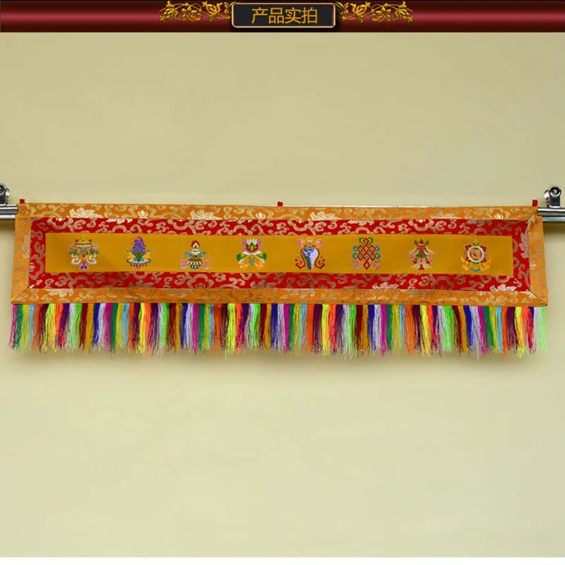 Wholesale Buddhism Tibet Nepal family Temple Altar Eight auspicious symbols Embroidery wall Door header banner curtain draperies