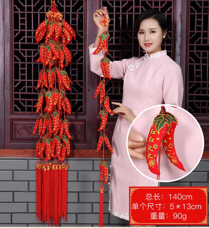 home Company shop wedding Party gift festive mascot good luck Mascot Money Drawing propitious Red pepper hanging ornament 5PCS