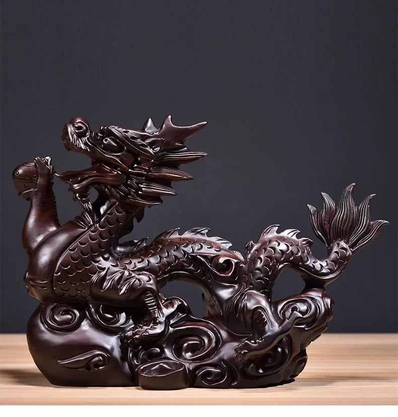 Ebony carved dragon decoration Zodiac dragon home living room office desktop decoration mahogany crafts send gifts statue