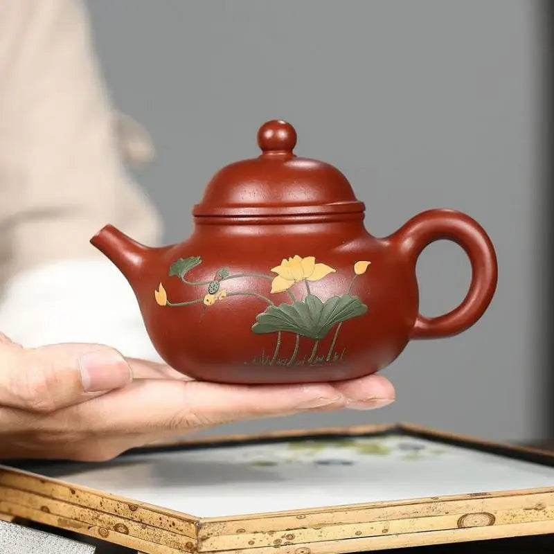 Zisha Teapot Yixing Handmade Pot, Kung-Fu Teaware, Purple Clay Drinkware for Puer Chinese Tea Lotus Fun Rongtian, Fun