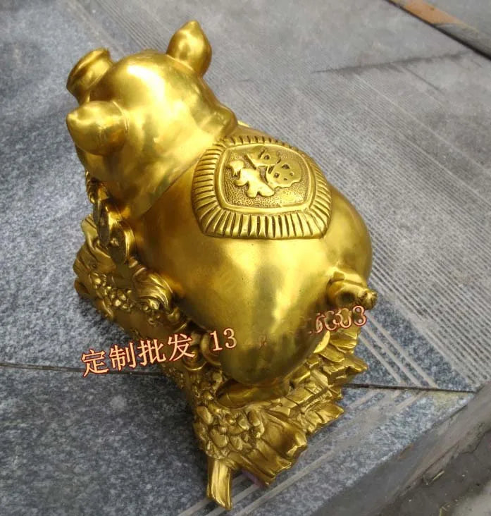 TOP COOL # Shop lobby decoration Business Money Drawing Good luck Propitious GOLD Fortune pig FENG SHUI BRASS Sculpture Statue