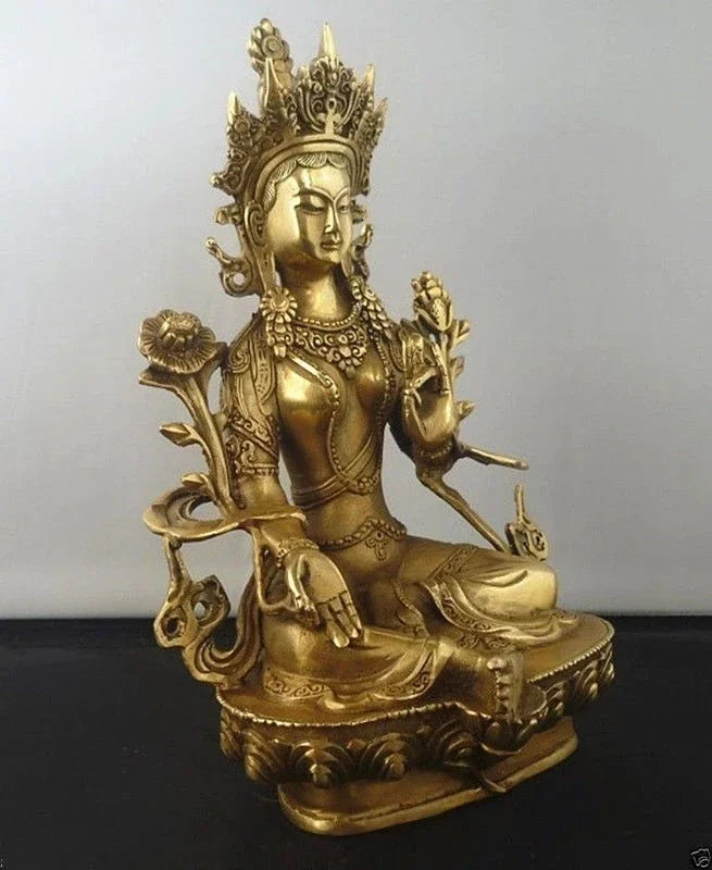 21Cm/Buddha Tibet Tembaga Hijau Dewa Tara Godness Kuan-yin Patung Buddha