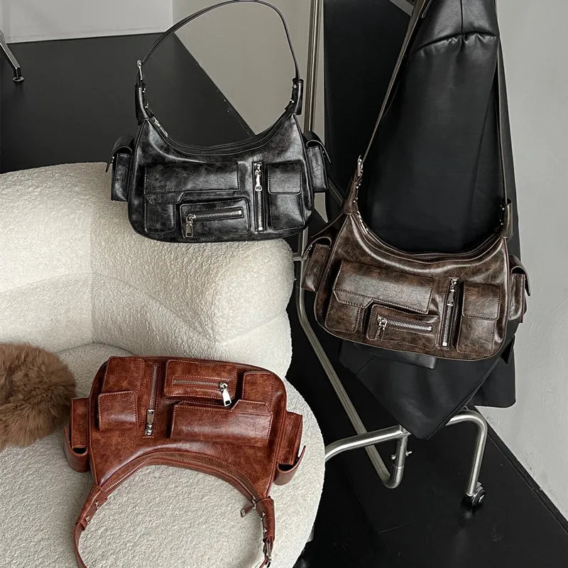 Minority Motorcycle Style Multi Pocket Underarm Shoulder Bags New High Quality All-match Casual Street Handbags Y2k Punk Bolsas