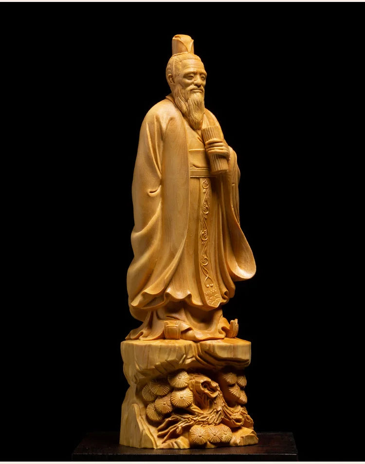 Laozi 21cm Chinese Boxwood Carved Characters Historical Poets Ornaments Christmas Gift Home Decoration