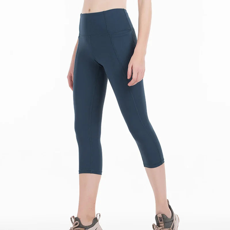 Womens Workout Capri Leggings with Pockets High Waisted Gym Athletic Crop Yoga Leggings