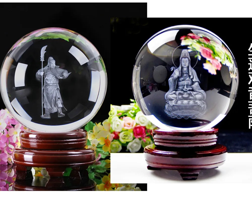 TOP GOOD 2 pieces Talisman-Guanyin Buddha Money Drawing Martial god of wealth guan gong FENG SHUI Figurine 3D Crystal statue