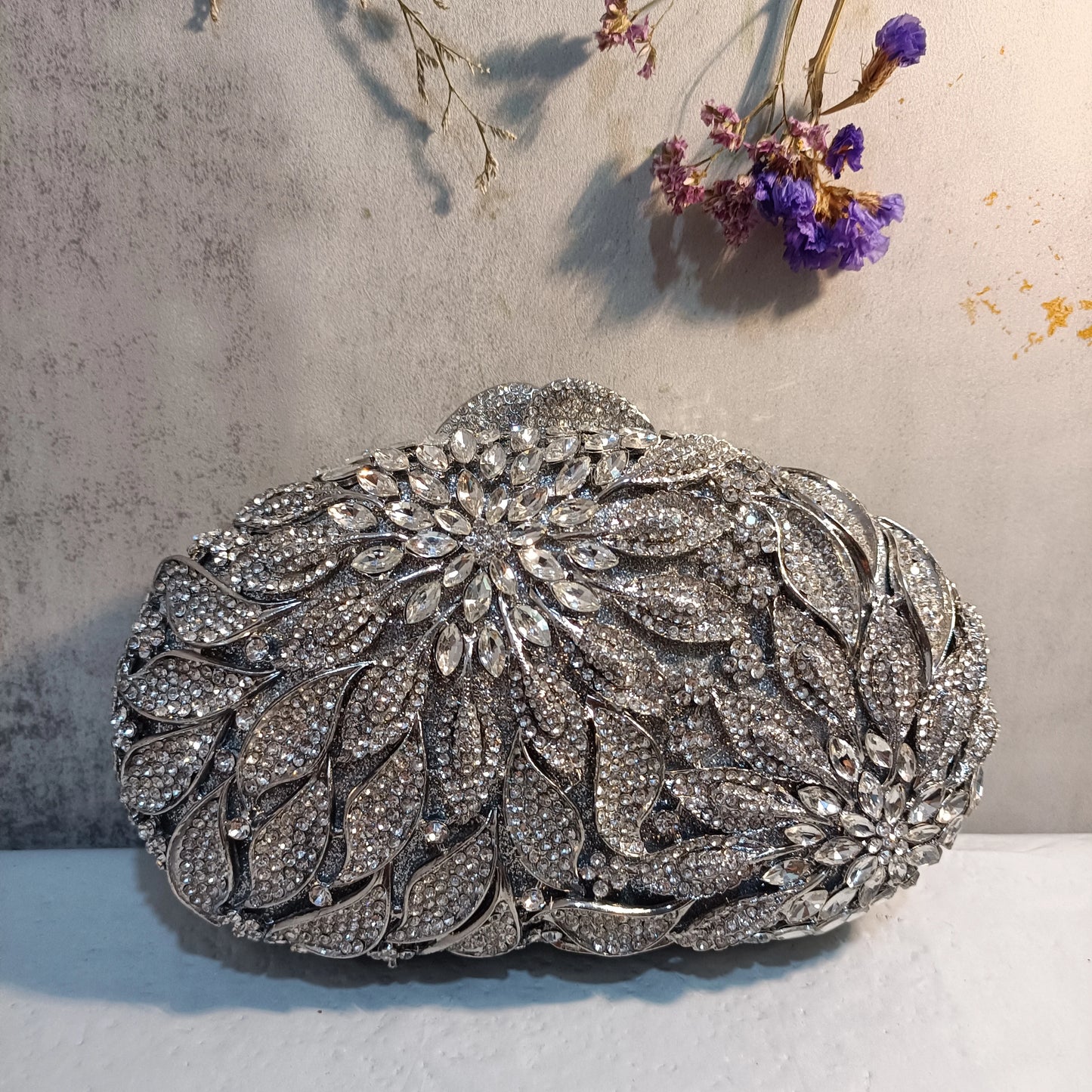 Gold Purple Silver Flower Dinner Purse Woman Floral Diamond Toted Evening Bag Wedding Bridal Prom Clutches Party Crystal Handbag
