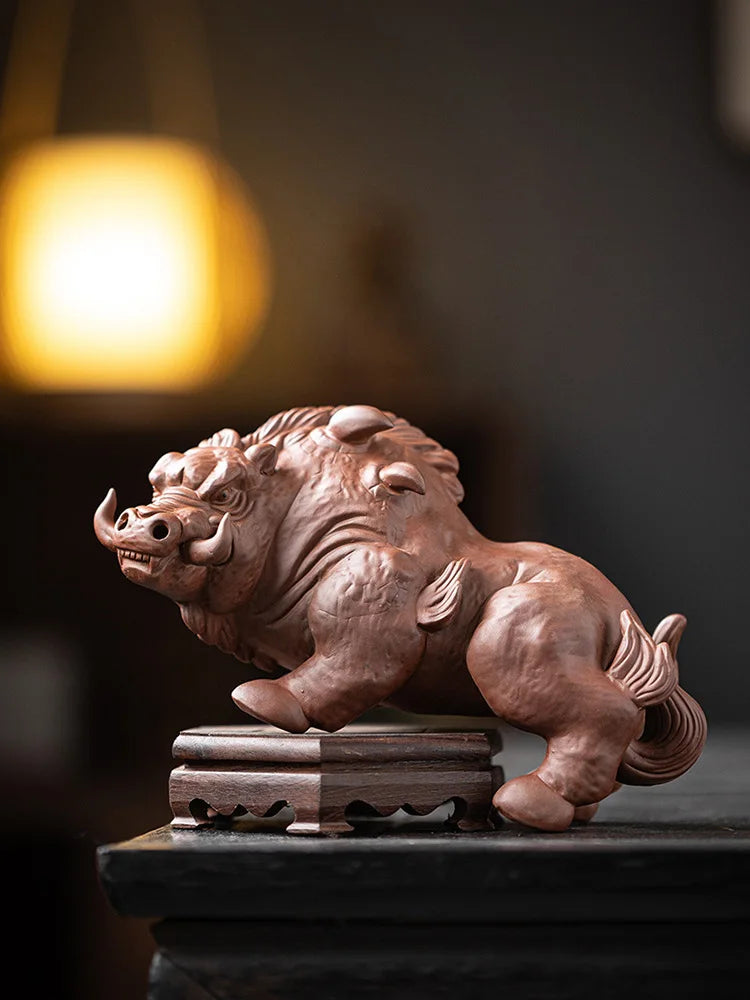 Ceramic Animal Wild Boar Decorative Statue Creative Handmade Sculpture Home Room Office Flower Pot Craft Statue Gift Collection