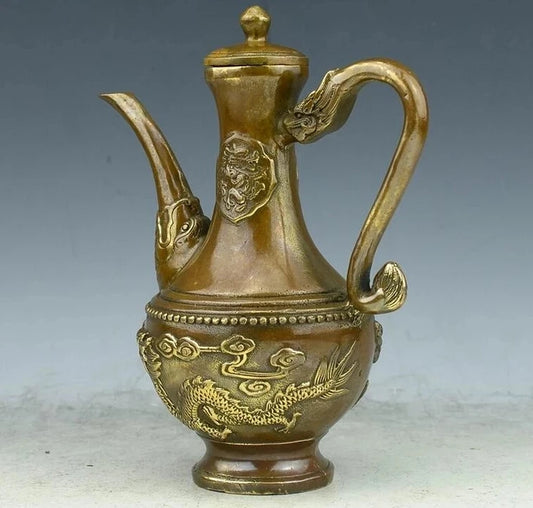 SCY 426+++A brass copper antique teapot pot dragon flagon eight copper kettle "Home Furnishing crafts